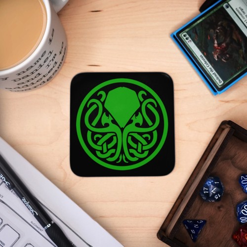 Wooden coaster green cthulhu - wooden,