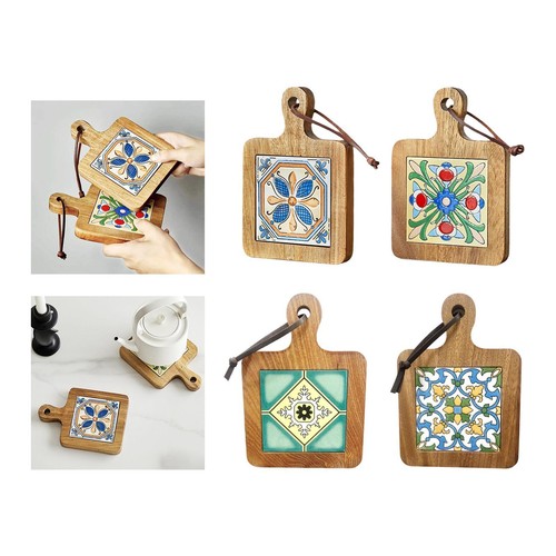 Wood tiles pot mat - wood, home