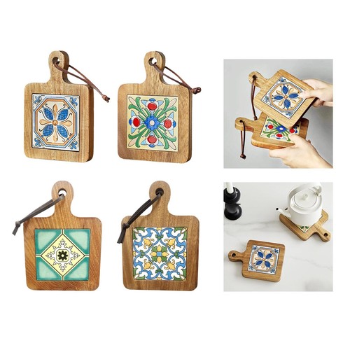 Wood tile pot mat drink - wood,